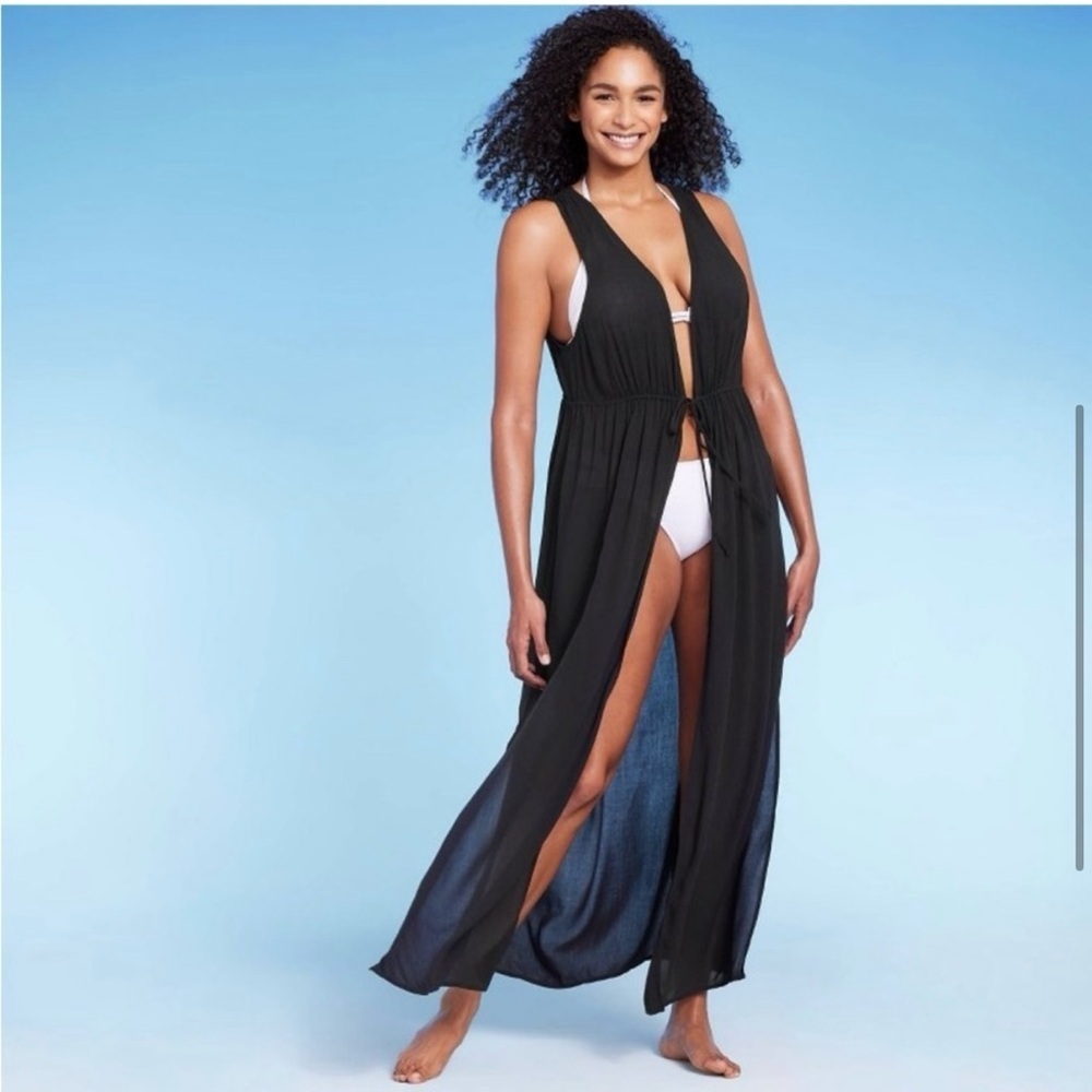 Kona Sol Black Maxi Swim Coverup with Side Slit